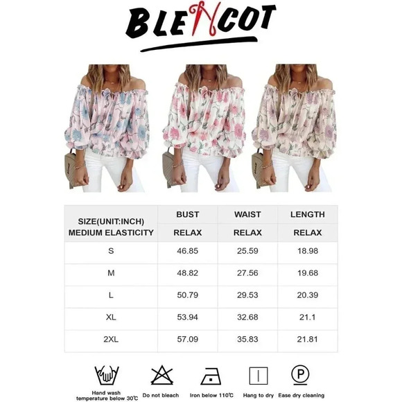 Women's 3/4 Ruffle Sleeve Off Shoulder Chiffon Blouse Summer - Picture 6 of 6